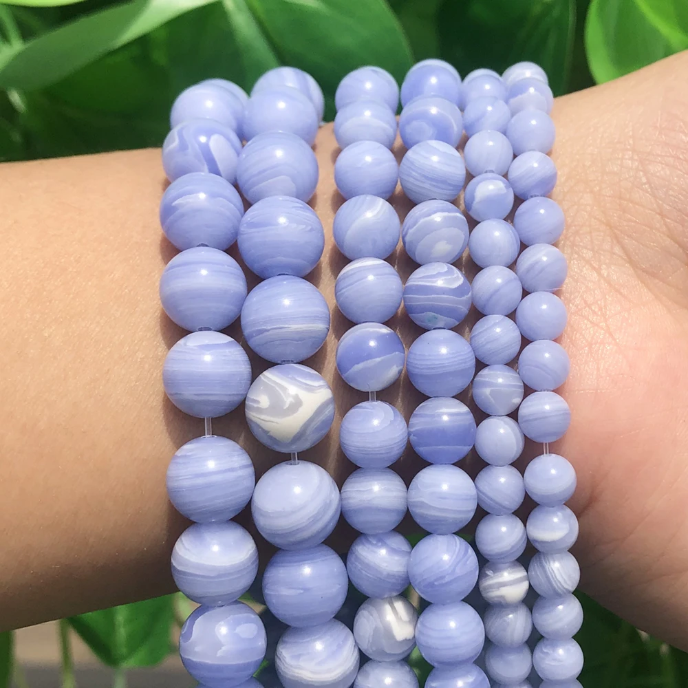 Natural Stone Purple Lace Agates Loose Spacer Round Bead for Jewelry Making DIY Fashion Bracelet Accessories 15\'\'Strand 6 8 10mm