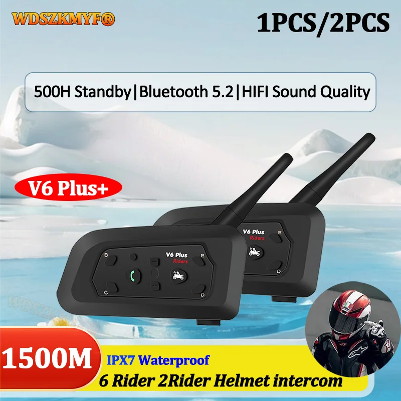 2PCS Motorcycle Bluetooth5.1 Helmet Headset Intercom for Motorbike 6 Riders Waterproof ipx7 Interphone MP3 Motorcycle Accessorie