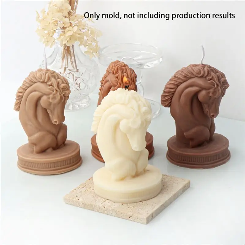 A74E-1 PCS Horse Head Statue Candle Silicone Mold Bust Riding Sculpture Art Figurine Candle Mold