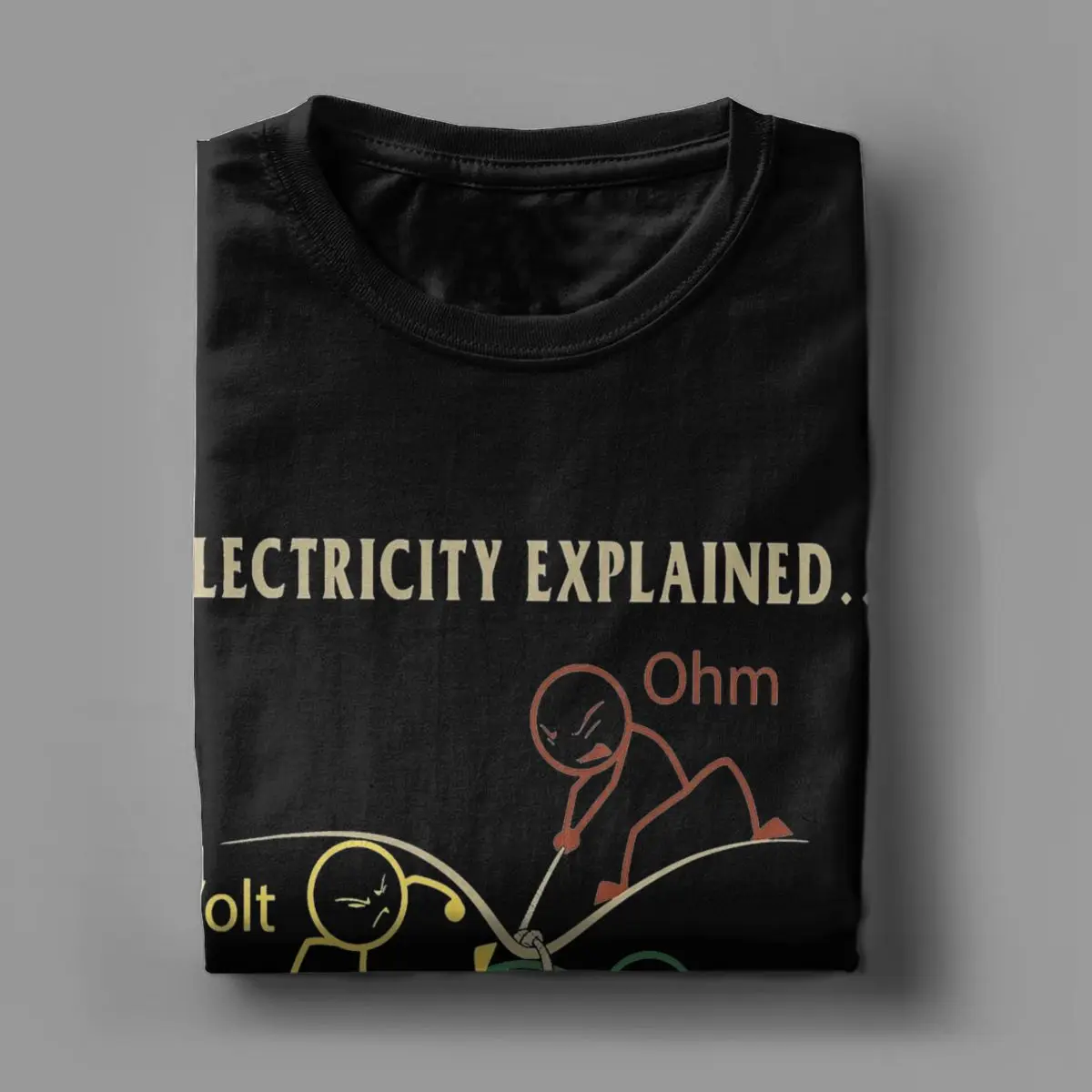 Funny Electricity Explained Physics T-Shirts for Men Volt Ohm Ampere Pure Cotton Tees Crew Neck Short Sleeve T Shirts Clothing