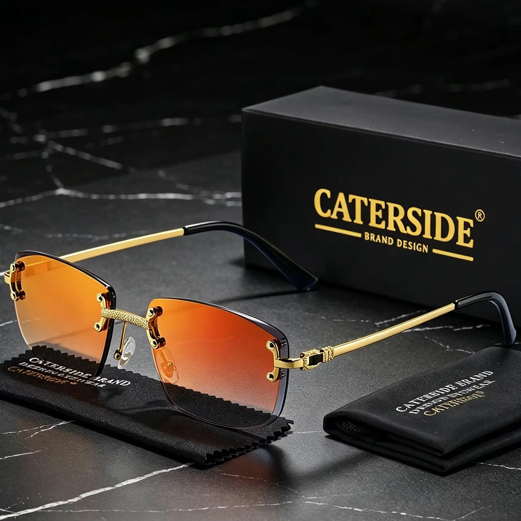 Caterside punk retângulo óculos de sol das mulheres dos homens designer luxo sem aro lente gradiente metal óculos de sol para esportes 2024 uv400