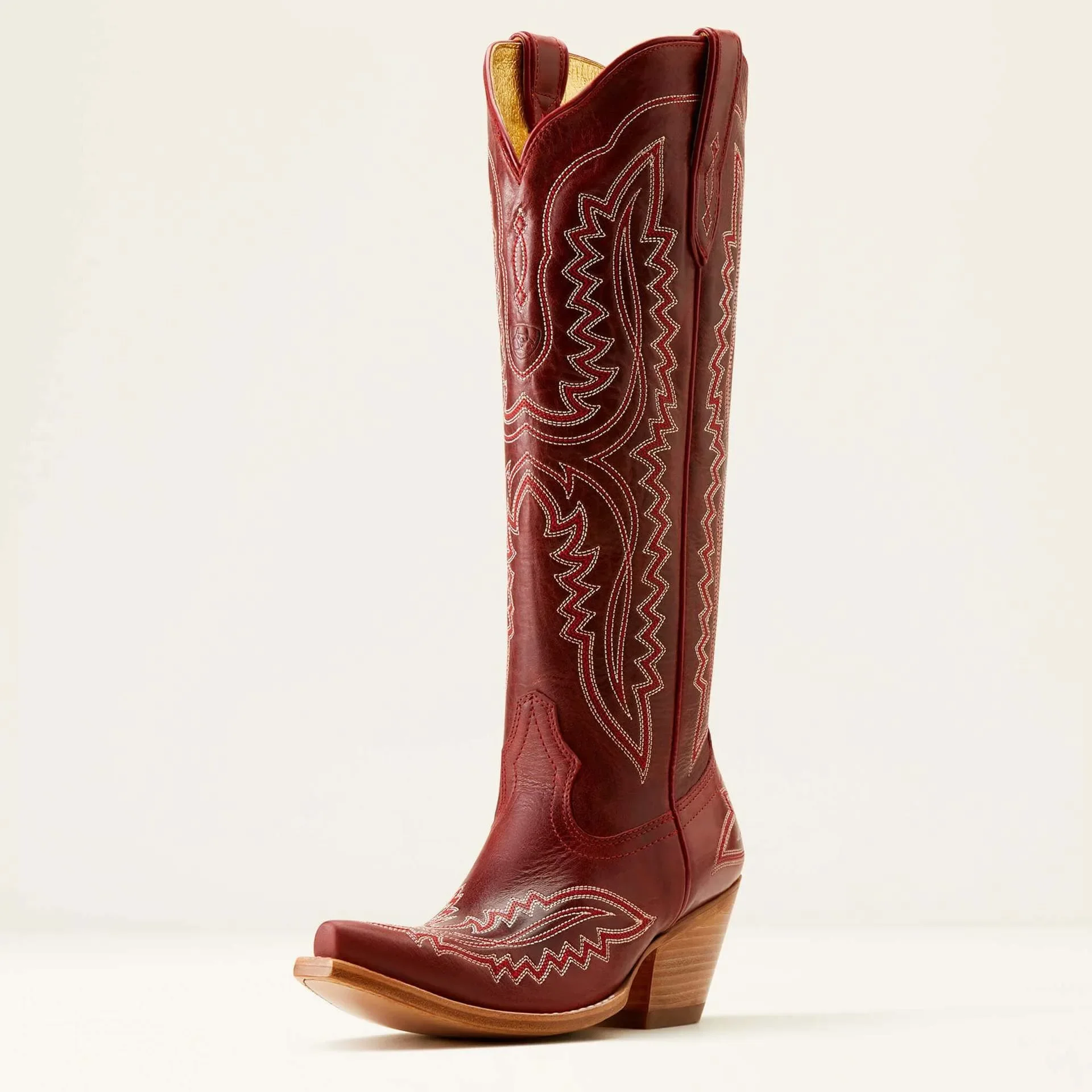 Damen Western Cowboy-Stiefel mit spitzer Zehenpartie, dicken hohen Absätzen, knielang, bestickt, Herbst, Blockabsatz, Retro-Freizeitschuhe – Detail 3