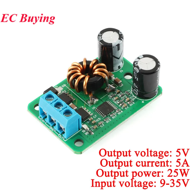 DC-DC 24V/12V To 5V/5A 25W Input 9V-35V DC DC Buck Step Down Power Supply Module Synchronous Rectification Power Converter