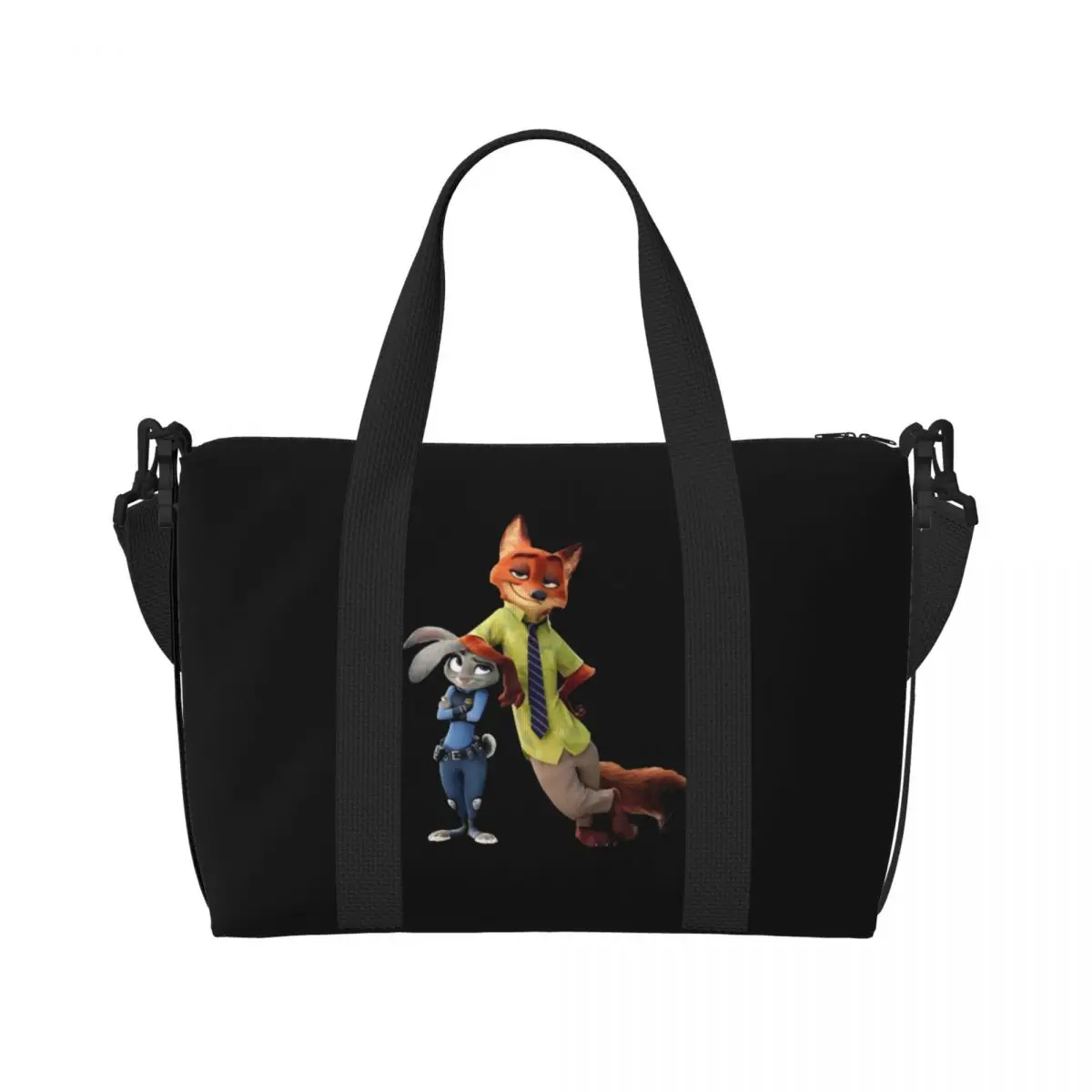 

Custom Zootopia Beach Tote Bag Women Extra Large Gym Carry On Judy and Nick Travel Shopping Bags