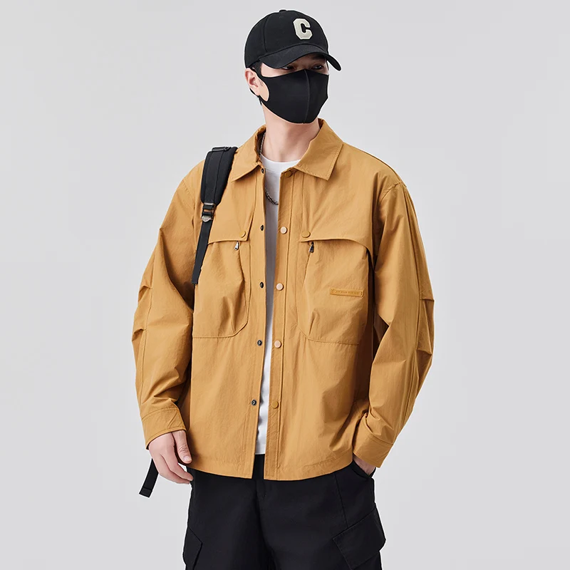 

American Sle Loose Fit Men's Workwear Jaet Spring Autumn Flip Collar irt Jaet Casual Top Brand New Arrival 2025