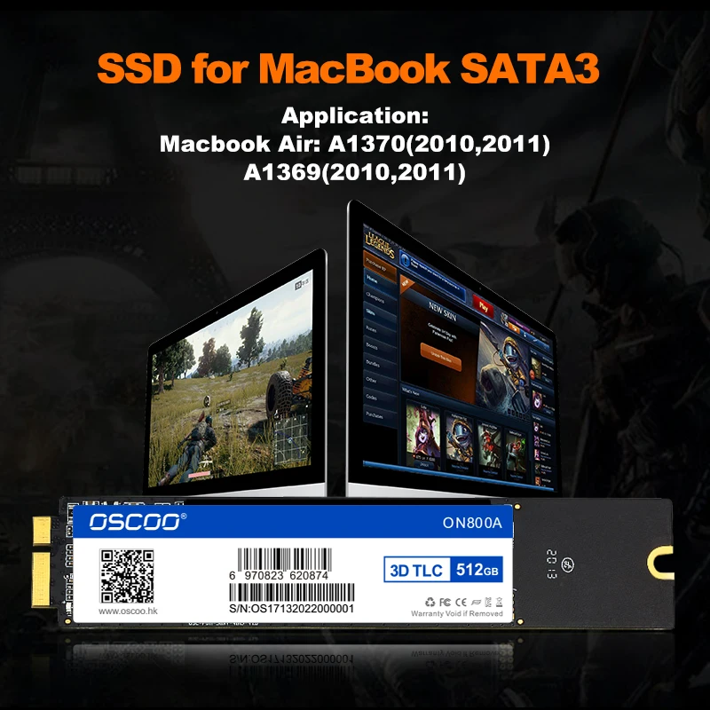 OSCOO SSD 애플 맥북 에어 A1370 A1369 2010 2011 EMC 2393 2471 2392 1369, 솔리드 스테이트 드라이브 MAC SSD, 128GB, 256GB, 512GB, 1TB