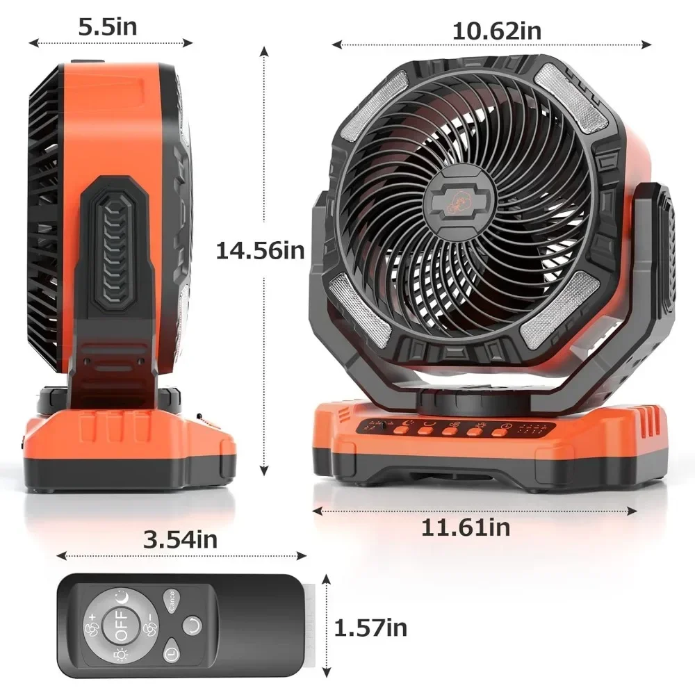 Ventilateur portable aste avec lumière LED, ventilateur de table à piles, ventilateur de camping à oscillation automatique, 40000mAh, 15 pouces