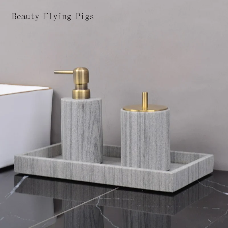 Grey marble bathroom kit bathroom washing household wash basin tray lotion bottle accessories Bathroom accessories Tissue box