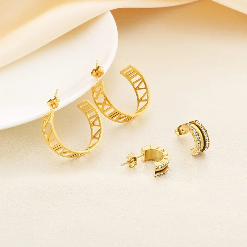 الأزياء الرومانية الأرقام الفولاذ المقاوم للصدأ الخواتم للنساء لامعة حجر الراين العصرية الذهب والفضة اللون حفل زفاف مجوهرات هدية #5