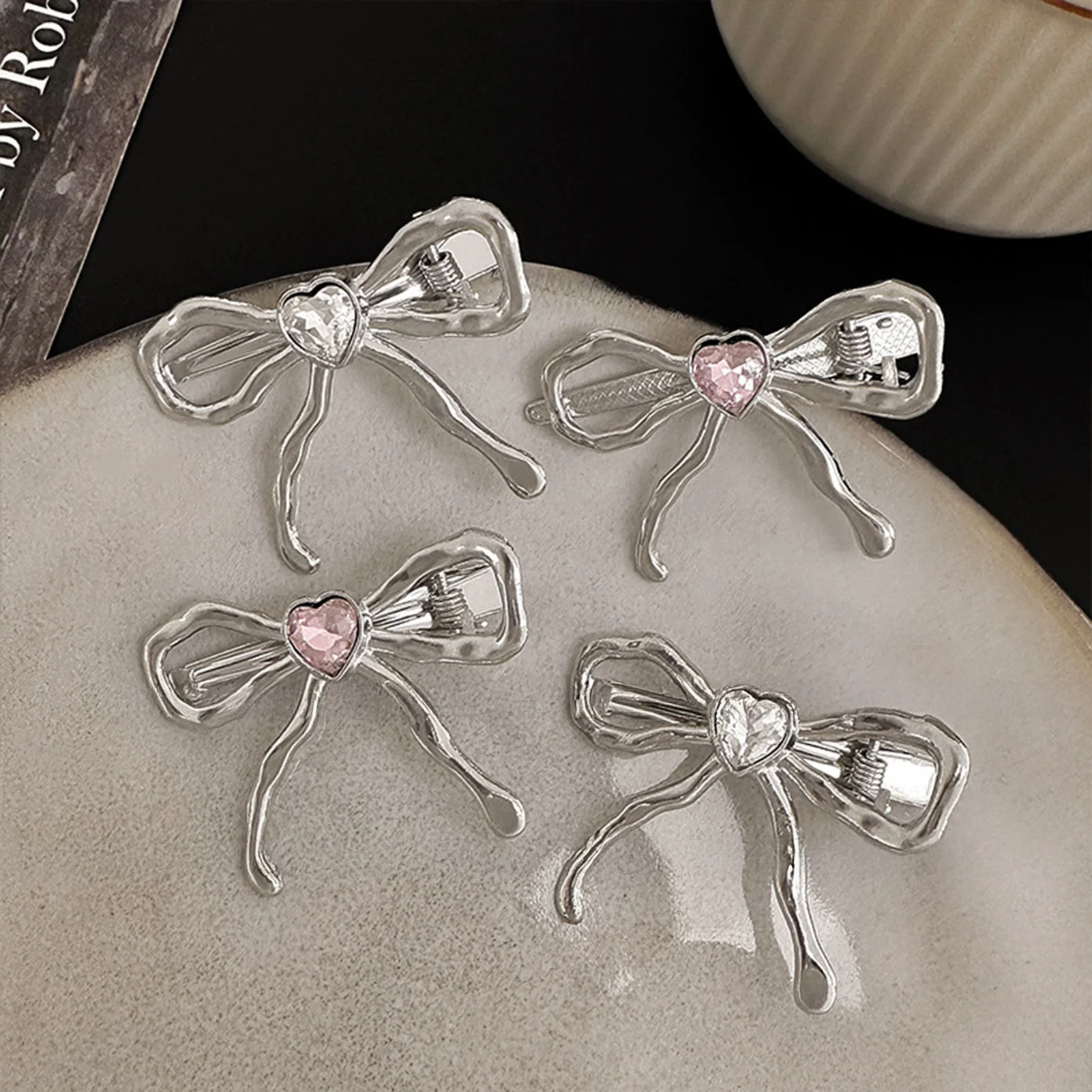 4Pcs Bowknot Hairpins Side Clips Love Heart Decor Y2K Girls Charms Barrettes