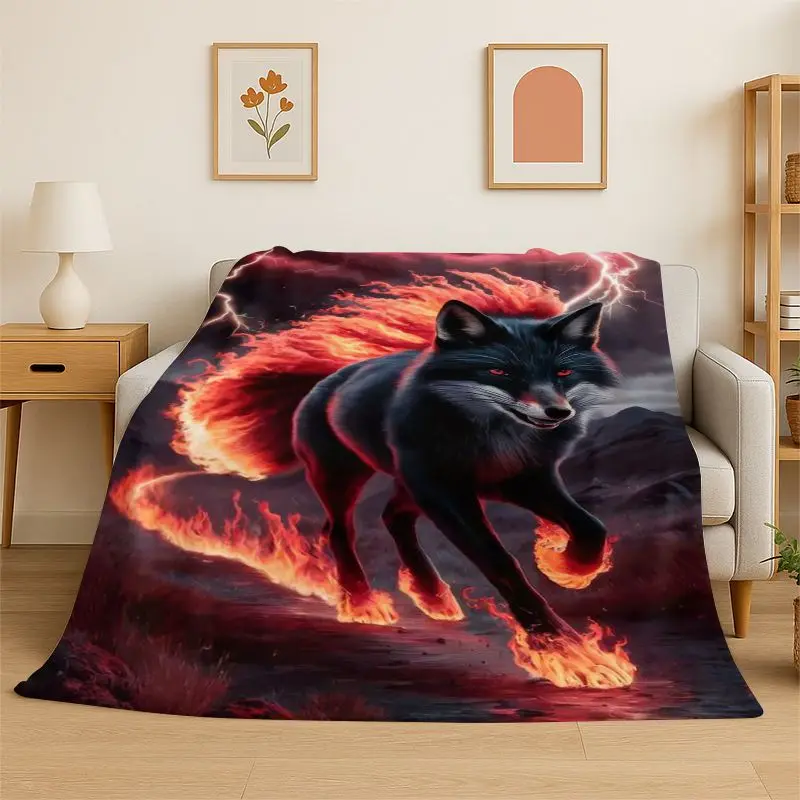 Yin Yang Fox Cute Animal Cartoon Flannel Blanket Soft Throw Blanket for Bedroom Living Room Bed Travel Camping Picnic Nap Cover