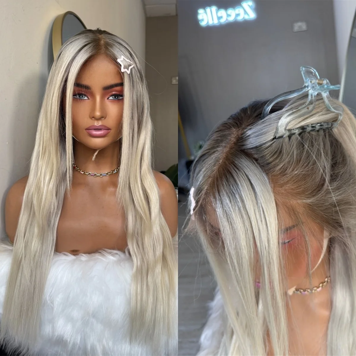 

Парик Icy Platinum Blonde без клея, из синтетических волос, с небрежной волной, свободной линией роста волос, термостойкое волокно, премиум-качество, для женщин, высокое качество