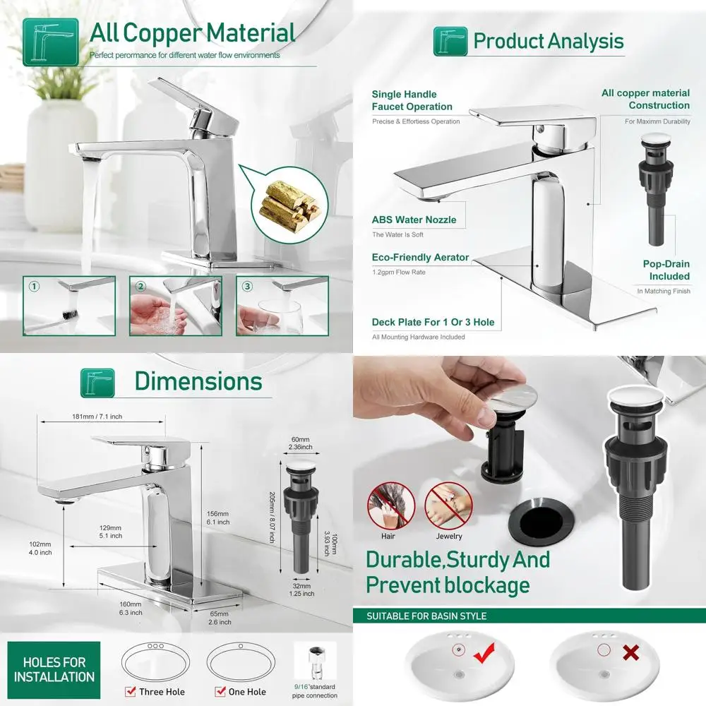 

Single Handle Chrome Lavatory Faucet with Pop-Up Drain and Supply Lines for Bathroom Sink Vanity