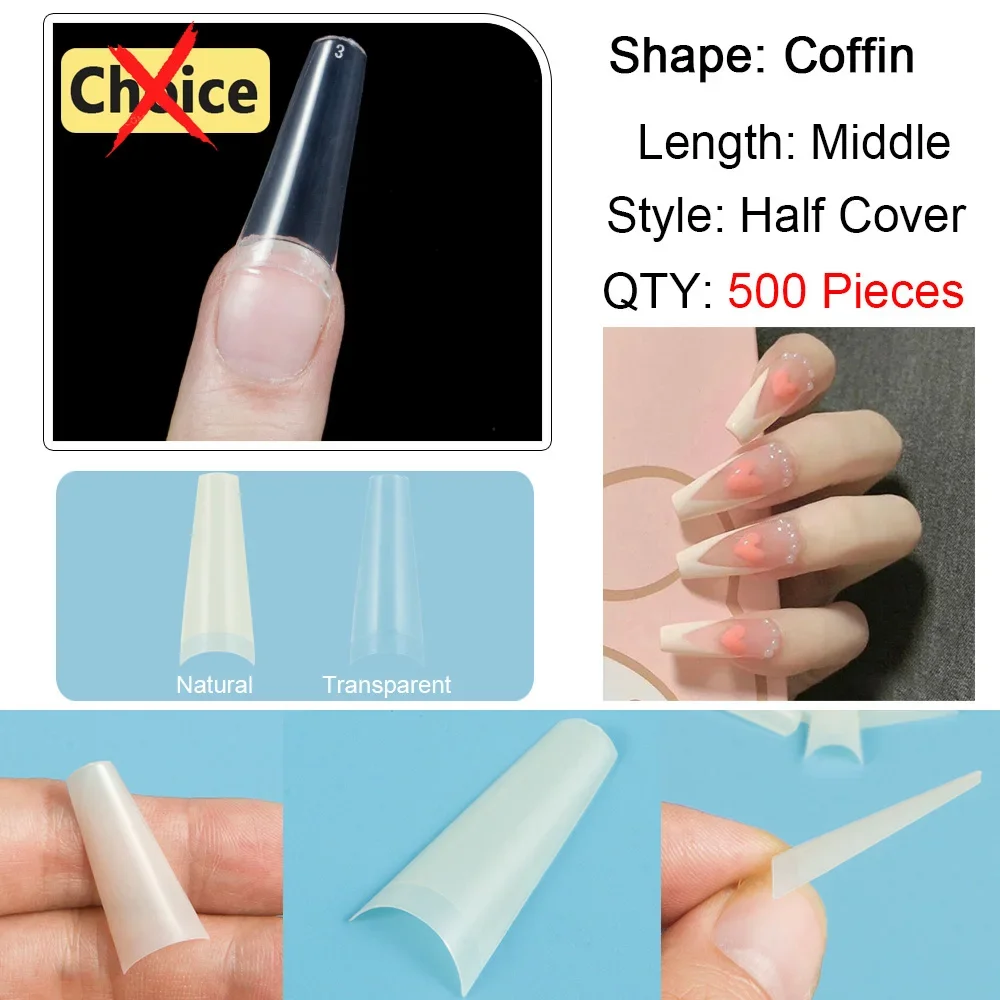 

Pay One Shipping Fee ONLY 500 Pieces Coffin Ballerina Half False Nail Tips Manicure Fake Nail Art Design 10 Sizes Acrylic Nails