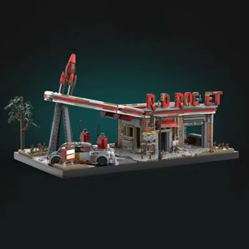 Spot MOC- 186416   Kleine deeltjes assemblage tankstation bouwserie bouwstenen puzzel speelgoed model ornament