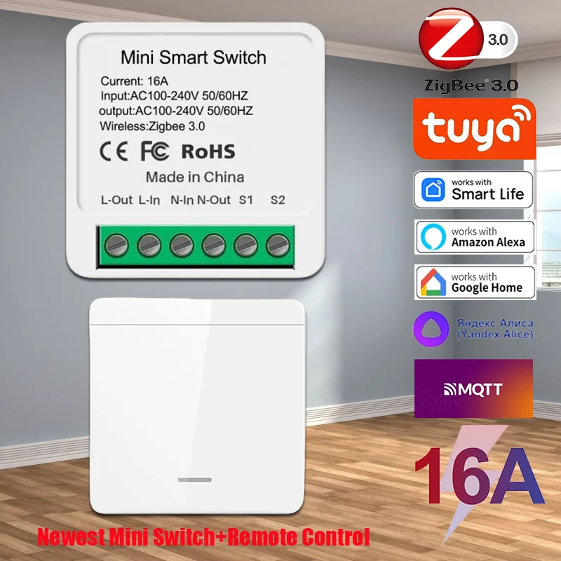 Tuya Zigbee3.0 MiNi Smart Switch 16A 1way Control Timer Breaker Relay Work With Alexa Google Home Alice Yandex 2MQTT new upgrade