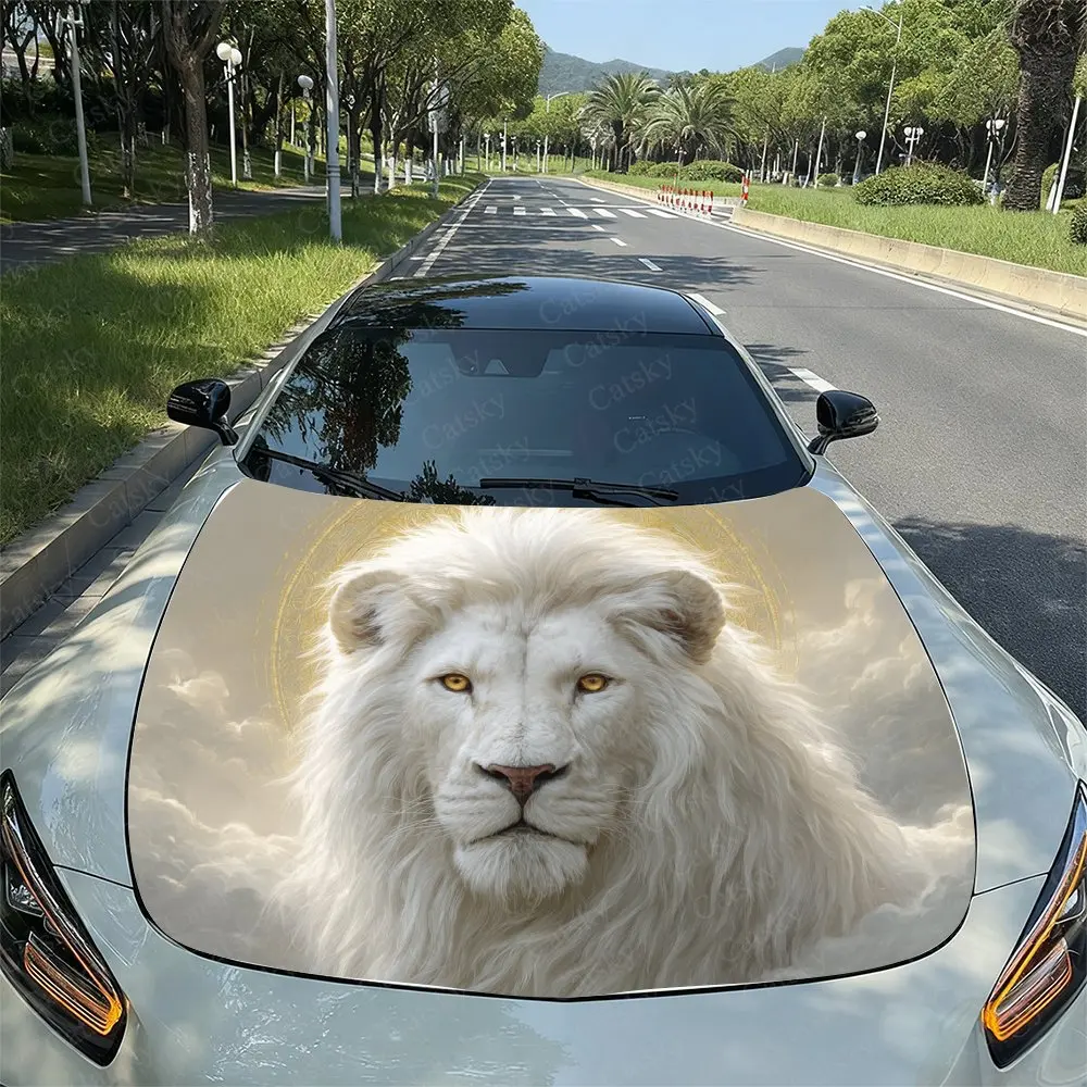 

The Majestic White Lion Car Vinyl Wraps Suitable For Most Vehicles, Car Engine Hood Protective Film Gift,Car Stickers For Vehicl