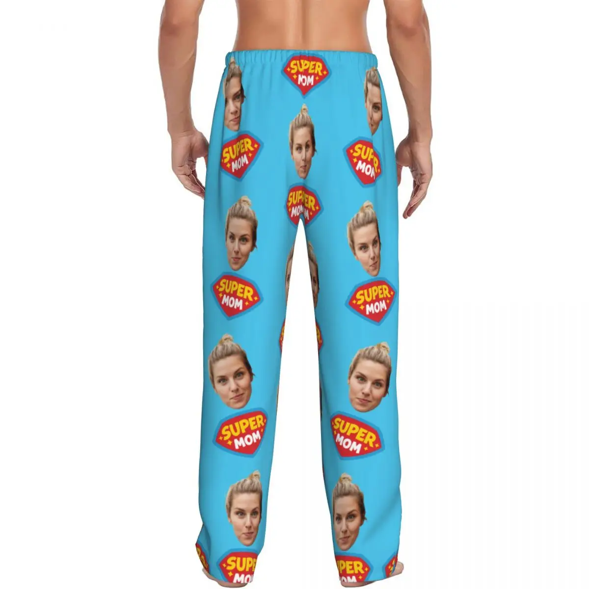 Pantalones de pijama personalizados Super Mom para hombre, ropa de dormir con diseño de foto de cara personalizada, pantalones para dormir elásticos con bolsillos
