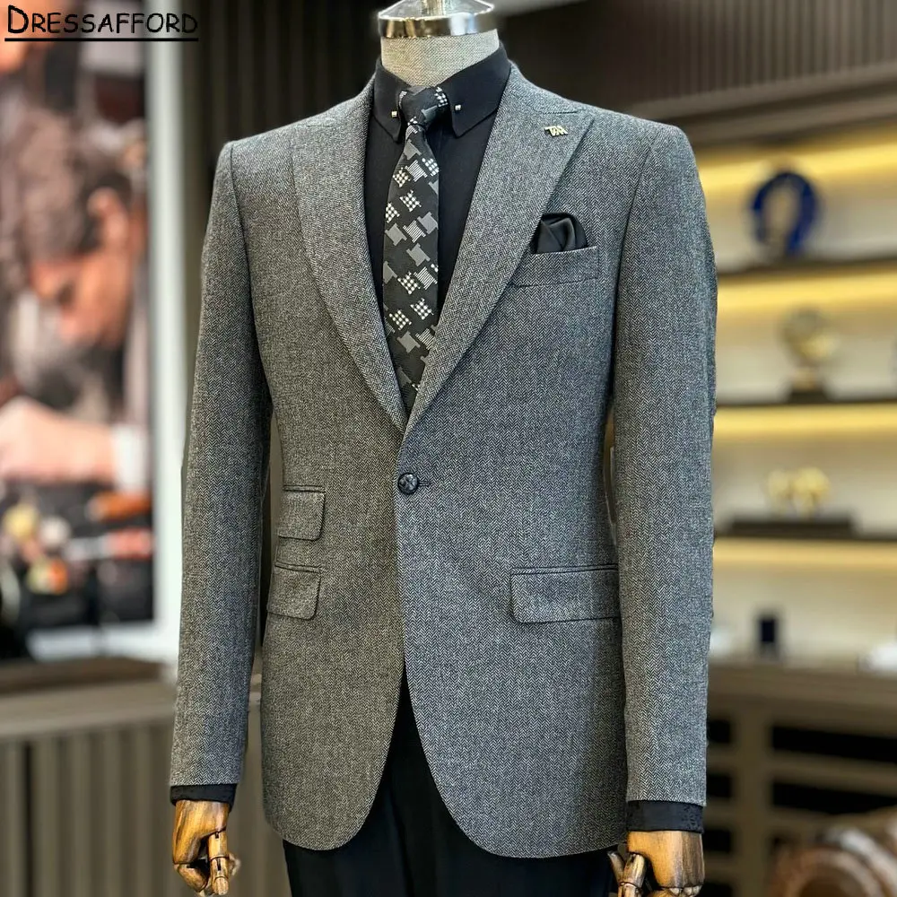 Gray Spring Autumn Men Suits For Wedding Groom Tuxedos 2 Pieces Jacket Pants Prom Blazers Customized