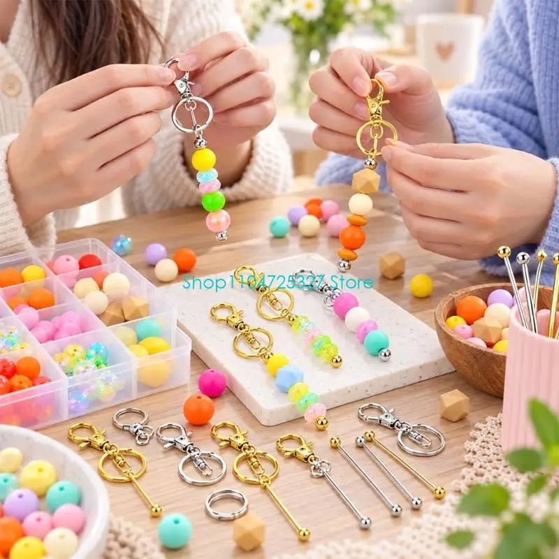 D8KF Customizing Beading Keychain Blank with Removable Ends for Easy Loading, Metal Key Rings and Swiveled Clasps for