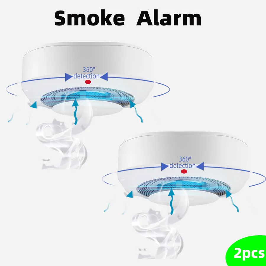 Paquete de 2 detectores de humo, alarma de humo que funciona con pilas con tecnología fotoeléctrica, con indicador LED y botón de prueba, instalado