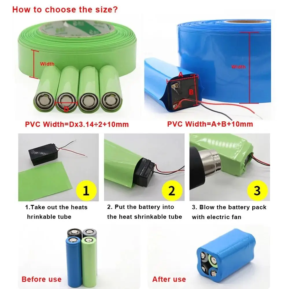 1Meter/Pack New Li-ion Wrap Heat Shrink Tube PVC Multi Sizes Shrinkable Film 18650 Battery Pack 70-200mm Width Tape Sleeves