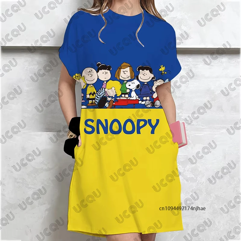 2025 새로운 귀여운 만화 스누피 프린트 여성 드레스 여름 옷 여성용 반팔 파티 드레스 캐주얼 여성 Y2k 드레스