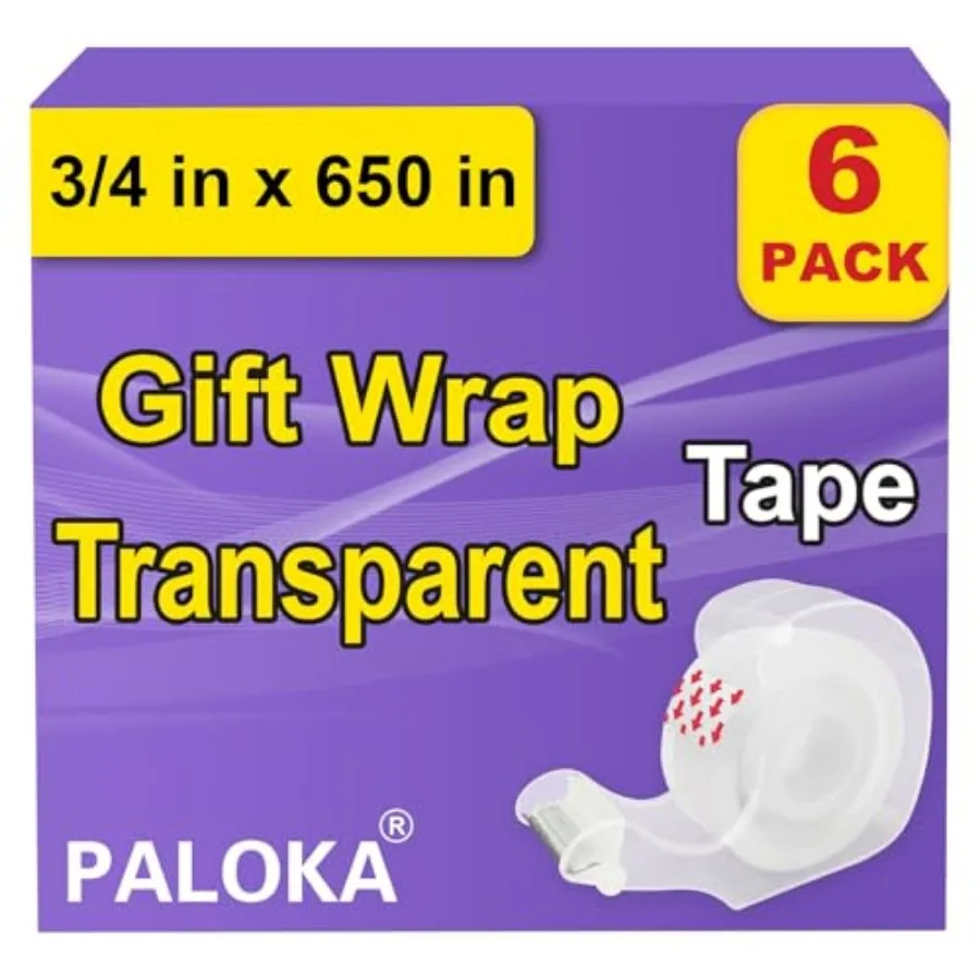 

Tape, Transparent Tape for Gift Wrapping, 6 Dispensered Rolls, Glossy Finish, Great for Holiday Wrapping Paper, OfficeandSchool