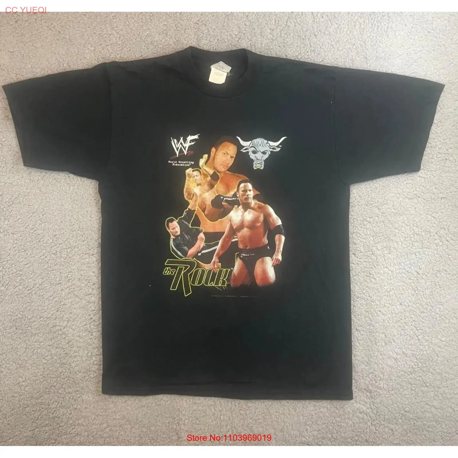 Camiseta Vintage WWF The Rock para Hombre, Negra, Talla Grande, 1999, Layin Smack Down, Ropa de Diseñador Vintage Lavada, Estilo Urbano, Transpirable, para Hombre