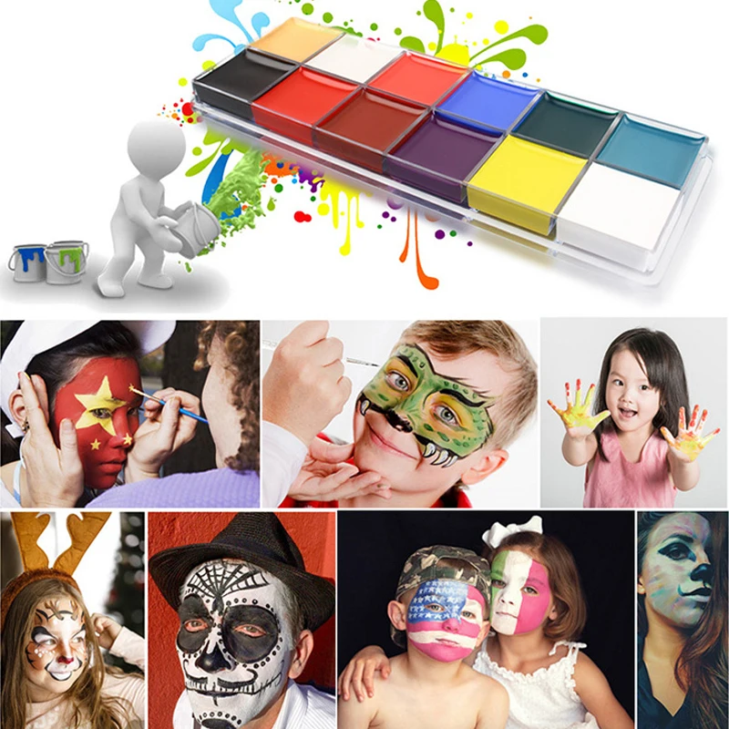 12 Colors Safe Cosmetic Flash Tattoo Painting Art Halloween Party Makeup Fancy Dress Beauty Palette Face Body Painting Oil