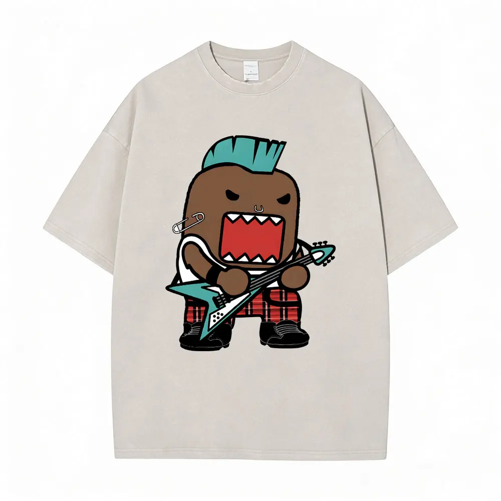 

Washed Vintage Domo Kun Gothic Rock Punk Funny Meme T Shirt Men's Women Oversized T-shirt Male Cotton T-shirts Tops Streetwear