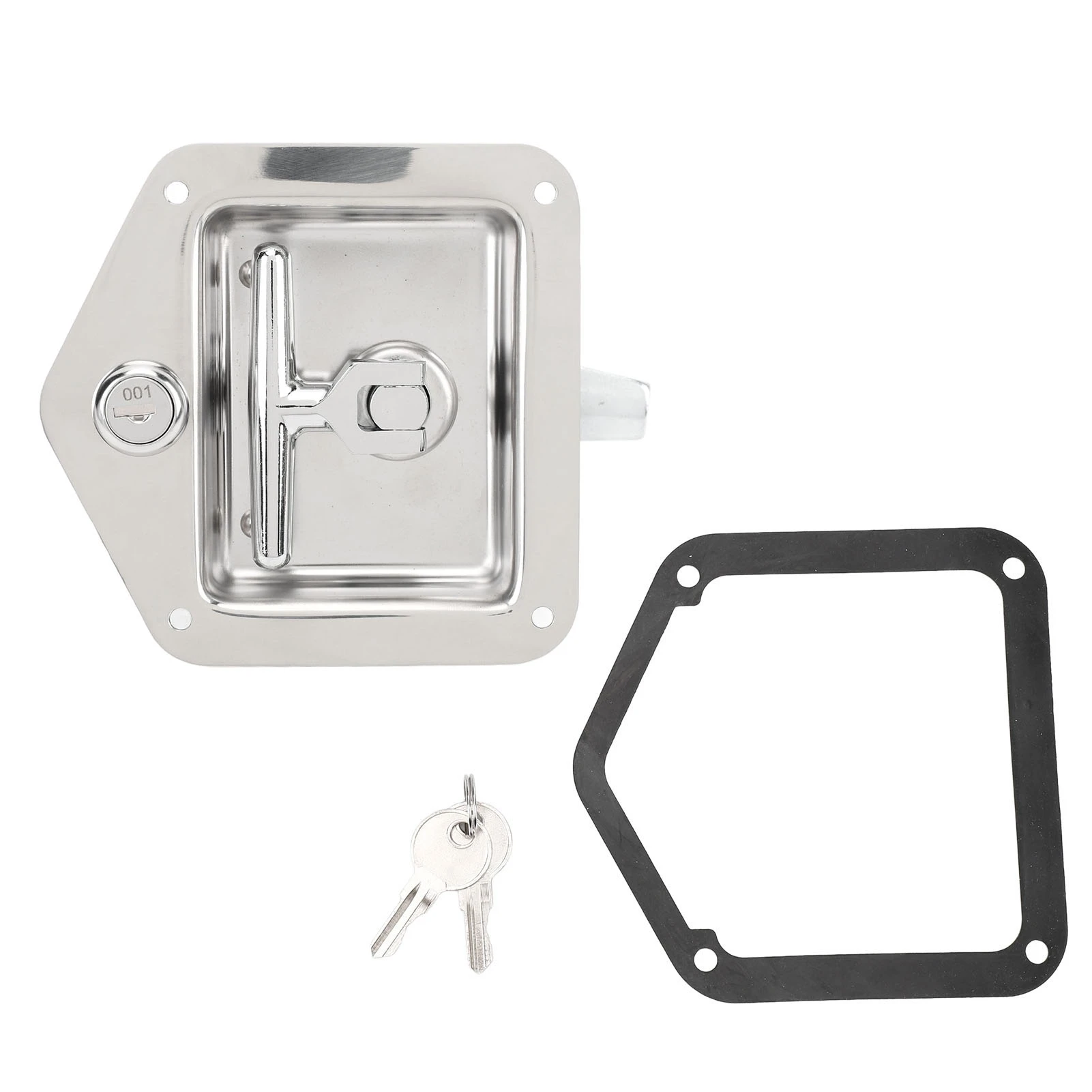 T Handle Tool Box Latch 4.9 4.7in 4.9x4.7in Polished Stainless Steel RV Lock with Keys Gasket for Caravan Truck Toolbox