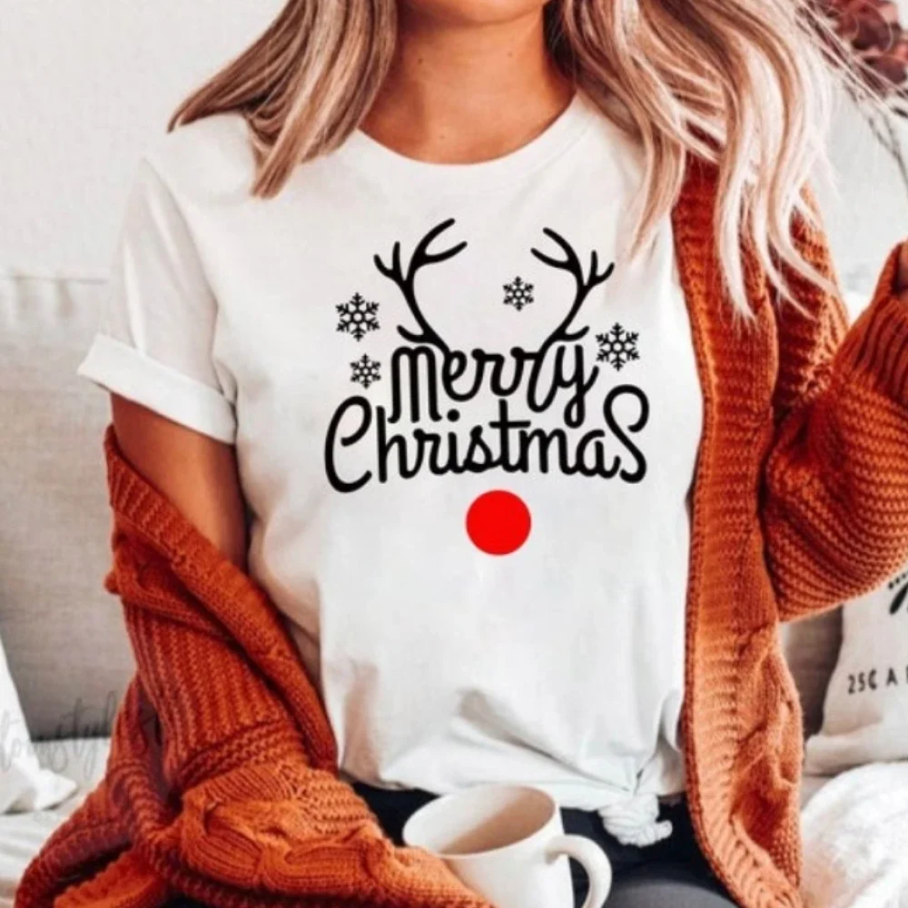 Merry Christmas T Shirt Reindeer Christmas T Shirt Elf Outfit Elf Costume Xmas Family Gift Santa Christmas Tree Tops for Women