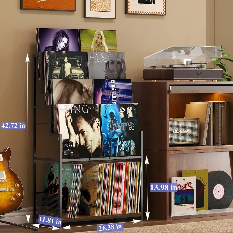 Spot-Record-Aufbewahrungsregal mit Schallplatten-Display-Rack. Vinyl-Aufbewahrungsbox mit großem Fassungsvermögen. Schallplattenregal aus Metall