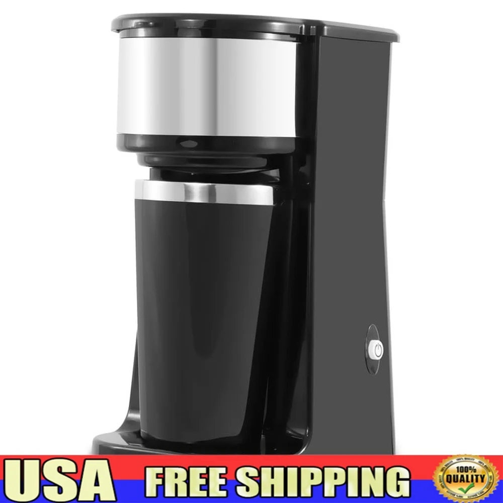 

Personal Coffee Maker with 14oz Stainless Steel Travel Mug Compact Single Serve Brewer Auto Shut Off Dishwashable Parts Ideal