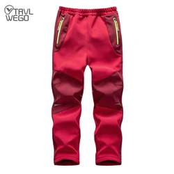 TRVLWEGO Children Pants Trekking Hiking Outdoor Softshell  Windproof Warm With Fleece Lining Rain Functional Skiing Trousers