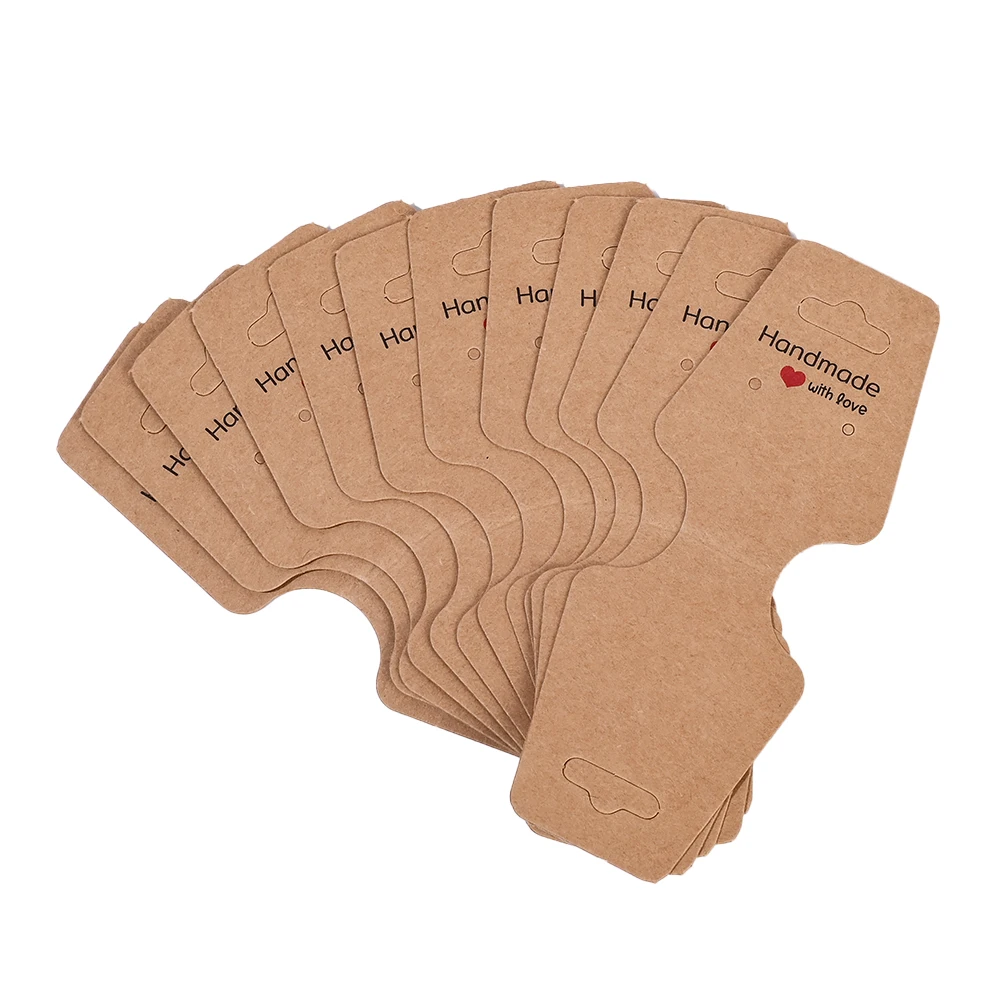 50 Stück braune Kraftpapier- und schwarz-weiße Schmuck-Faltkarten, selbstklebende Schmuckverpackungskarten mit der Aufschrift „Handmade with Love“ – Detail 8
