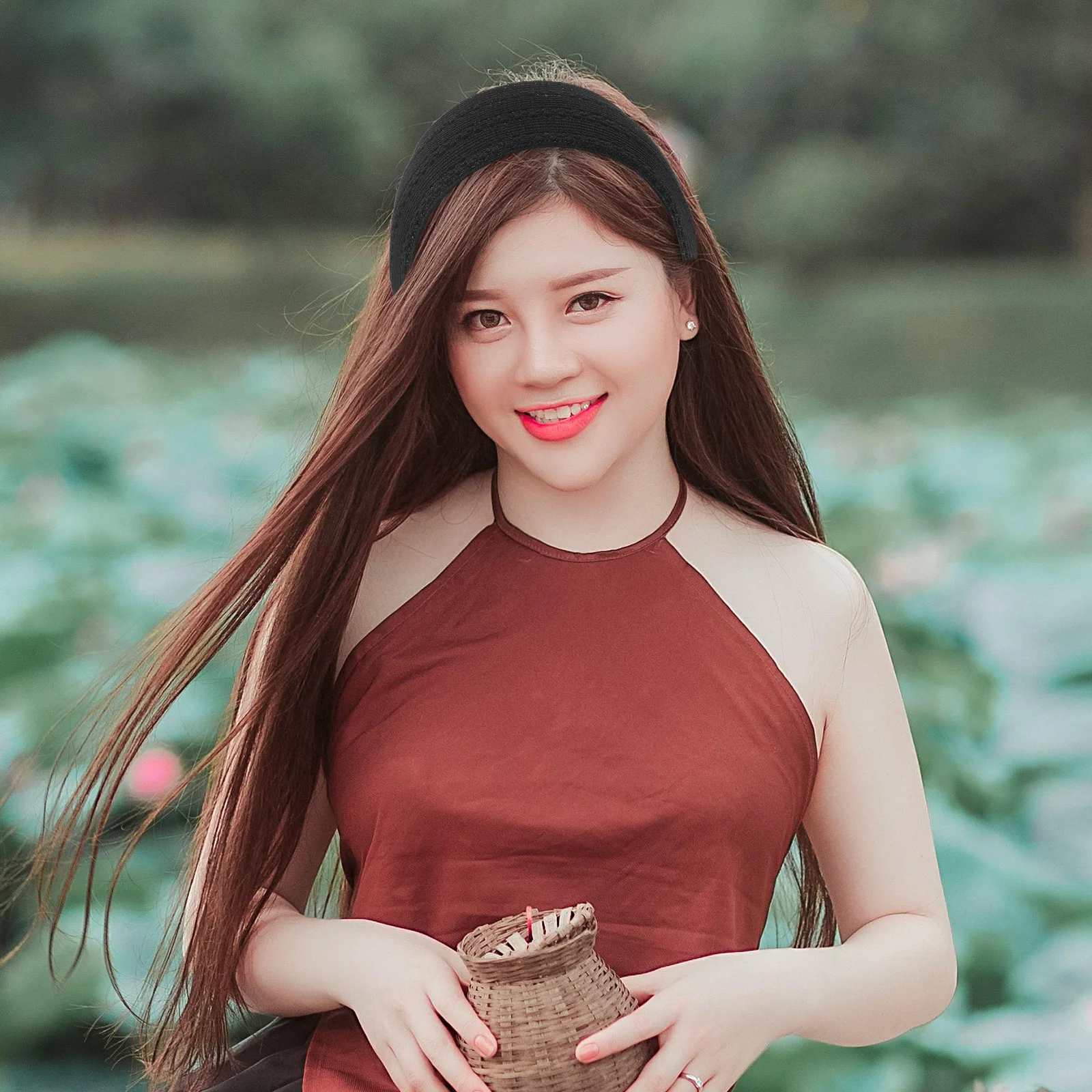 عصابة رأس واسعة للنساء والفتيات، عصابة شعر شبكية سوداء، مريحة وخفيفة الوزن، إكسسوار أنيق للمناسبات الكاجوال والرسمية #1