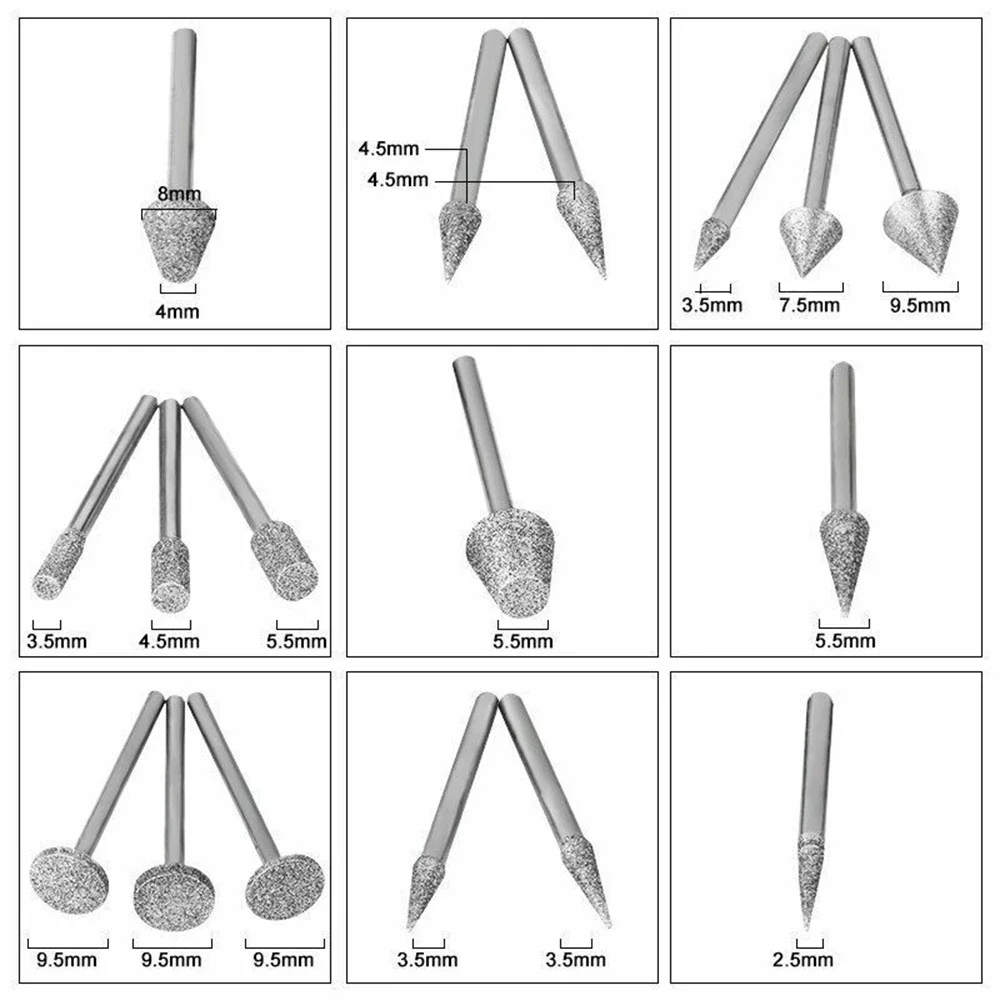 Krachtige-Diamante revestido moedor cabeça, rebarba de vidro para ferramentas Dremel Rotary, Grit150, 50pcs