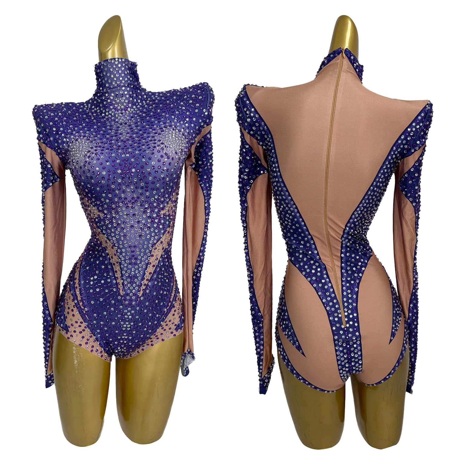 

Sparkly Purple Rhinestones Leotard Women Sexy Party Prom Birthday Celebrate Photo Shoot Bodysuit Nightclub Show Wear Shandian