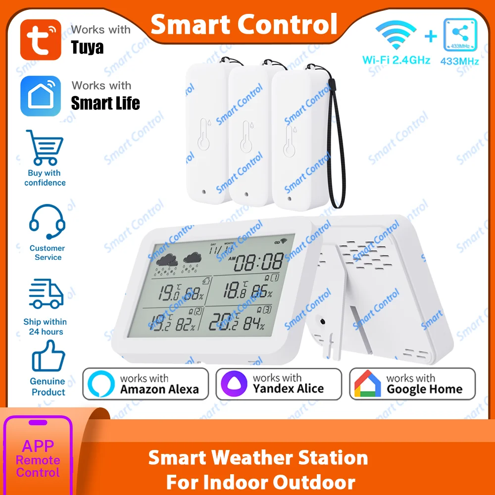 Tuya estación meteorológica interior exterior termómetro inalámbrico higrómetro con Sensor de temperatura y humedad medidor Monitor
