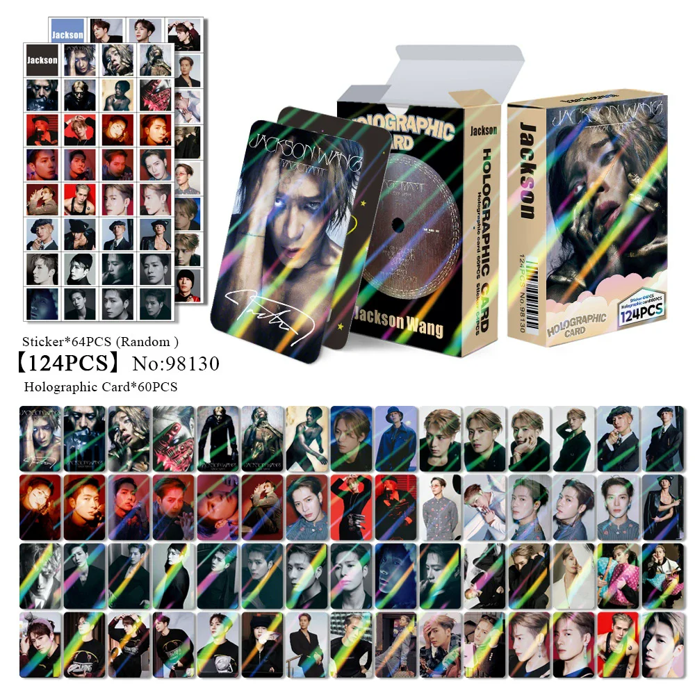 

124 Pcs/Set Jackson Wang Holographic Flash Cards - Wang Jiaer MAGICMAN2 Album Photo Cards with Bonus Stickers