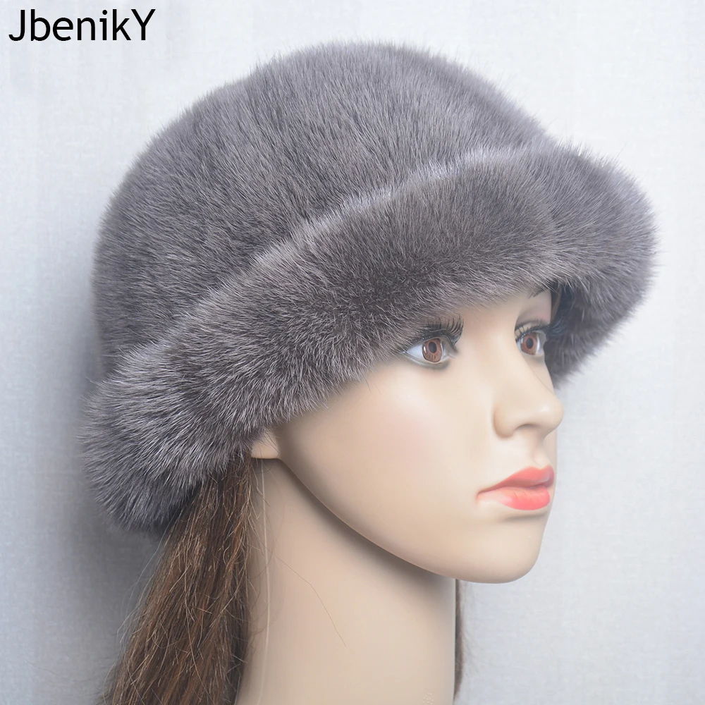 Women Winter Warm Beanie Hat Real Mink Fur Cap Fashion Lady Beanie Visor Landlord Hat Street Trendsetter HipHop Hat Real Fur Cap