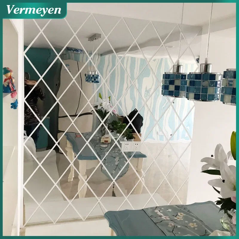 

3D Mirror Wall Sticker DIY Diamonds Rhombus Acrylic Mirror Surface Wall Stickers Living Room Decor