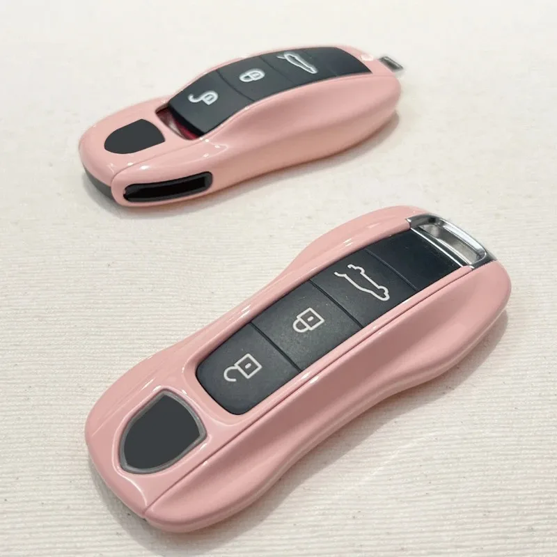 Morandi Pink ABS Smart Remote Car Key Case for Porsche 911 971 Cayenne Panamera Macan 3 4 Button Protect Shell Fob Accessories