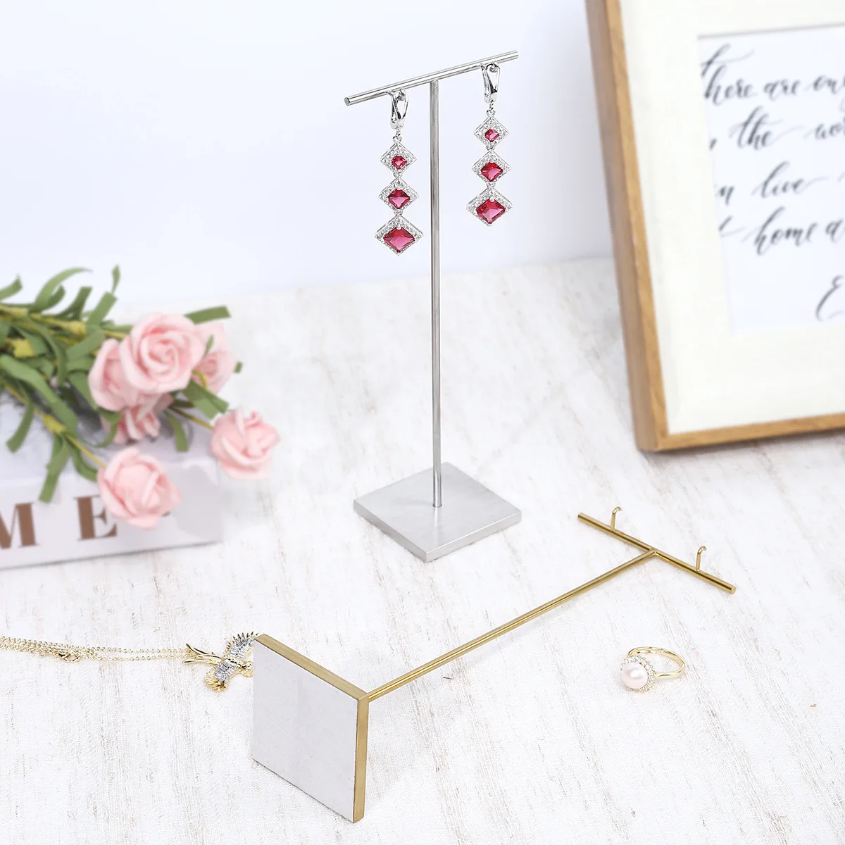 

1 Pcs Metal Multi-Functional Jewelry Store Display Stand Soft Room Necklace Scarf Tie Storage Rack for Live Broadcast