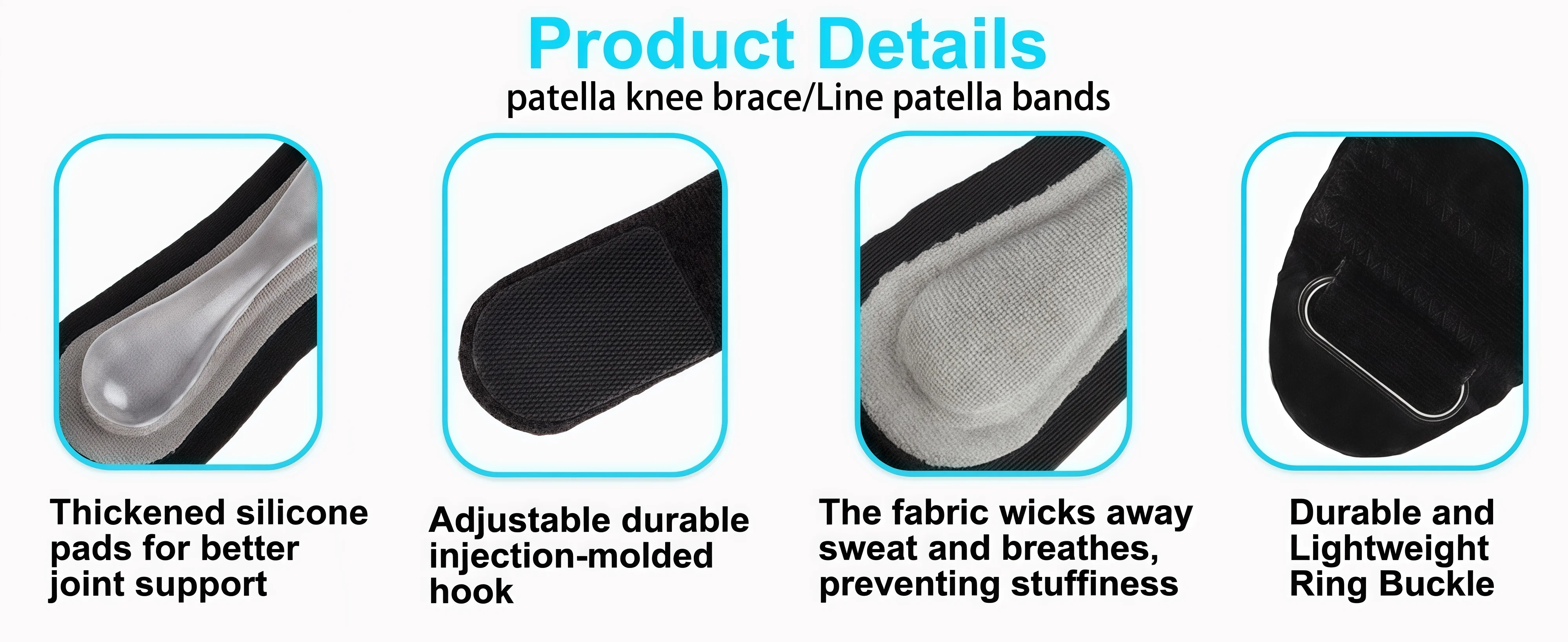 1/2 Stück Kniebandage mit Gelpolstern, verstellbarer Patellasehnen-Stützgurt für Männer und Frauen, zum Laufen, Tennis, Training, Basketball, Wandern – Detail 4