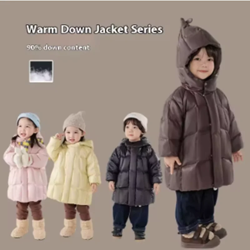 Children's Down Jacket elf Cap Winter Jacket Small Children Korean Solid Colour Korean Version Of The Outerwear Tops 80-130CM
