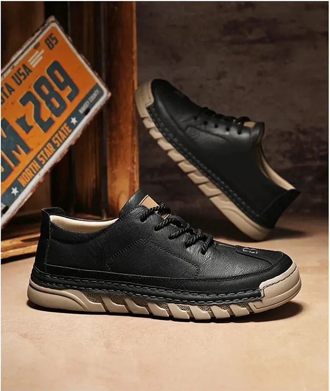 

Mens Leather Casual Shoes Lightweight Comfortable Soft Soled Walking Shoes Lace Up Daily Commuting Business Sneakers for Man