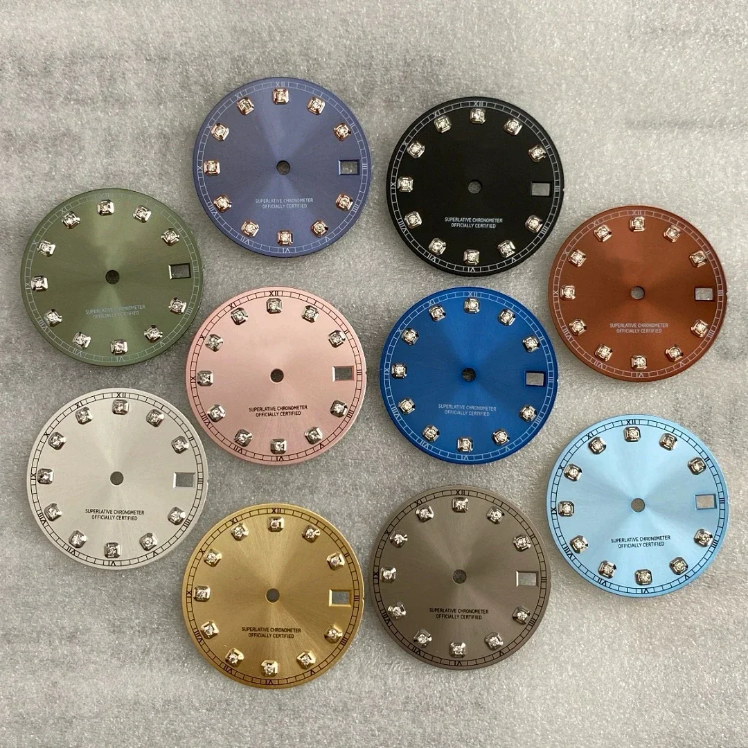 New 28.5mm Diameter Diamond Green Blue Purple Watch Dial or NH35/NH36/4R Watch Movement Accessories Watch Parts for Wristwatches